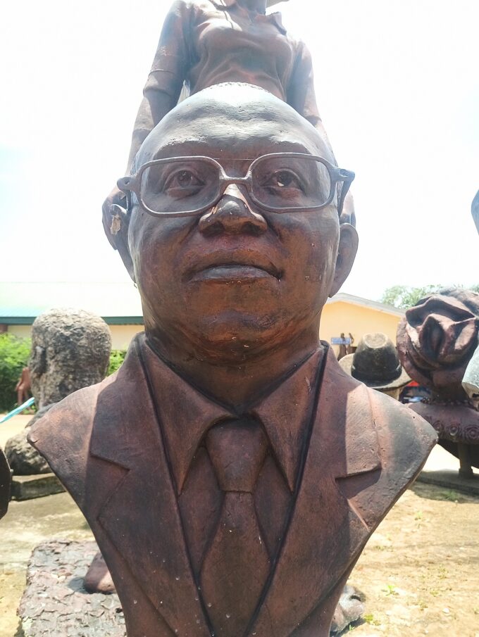 Sculpture of Peter Gregory Obi on display at Nnamdi Azikiwe University, Awka
