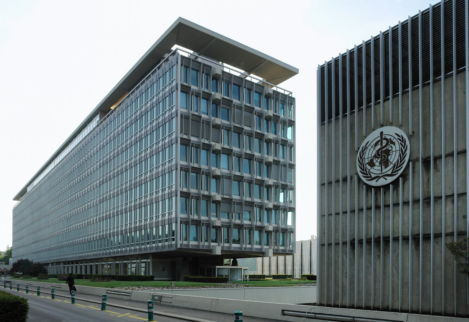 Exterior view of the World Health Organization headquarters building in Geneva